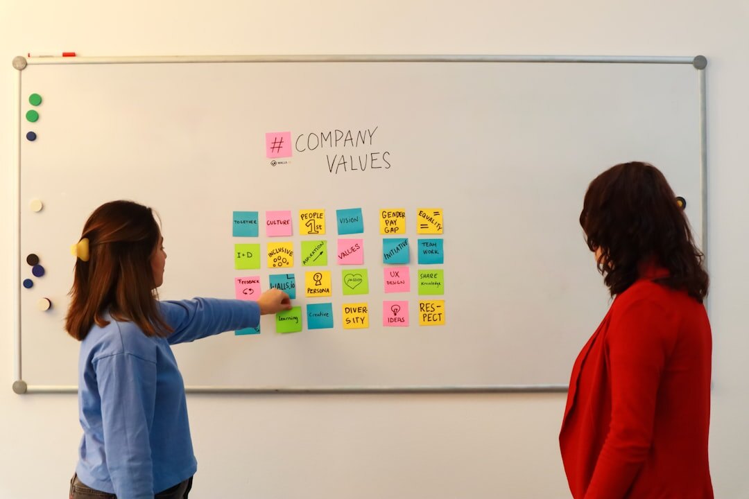 Business consultants planning a scaling strategy on a whiteboard